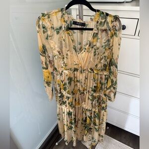 O.P.T. Floral yellow sheer midi dress